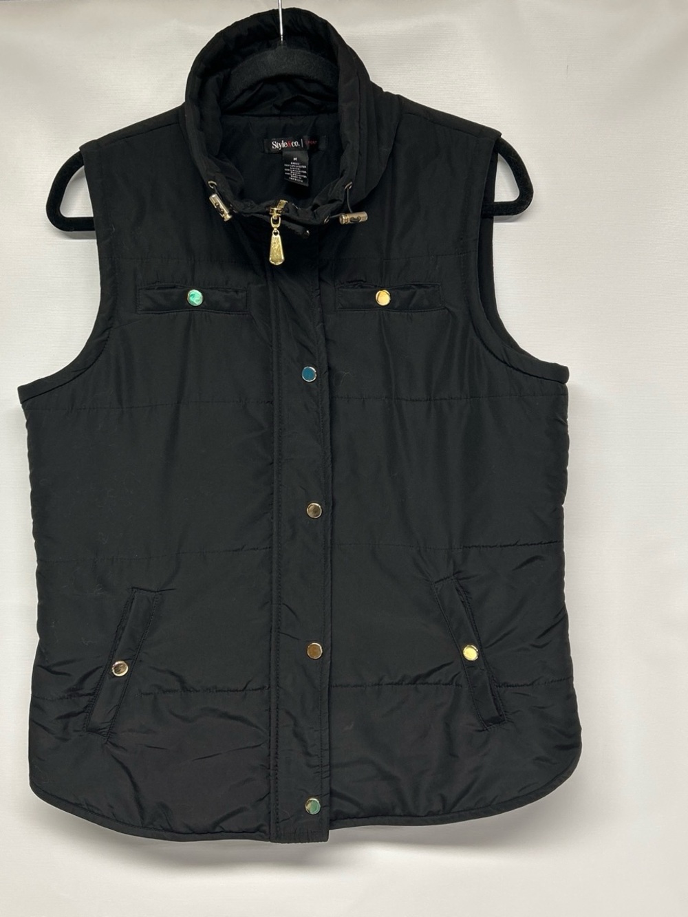 Style & Co. Black Quilted Puffer Vest with Snap Details